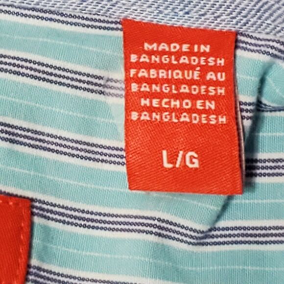 Izod Mens Sz Large Button Down Long Sleeve Shirt Blue Stripe - Picture 4 of 10
